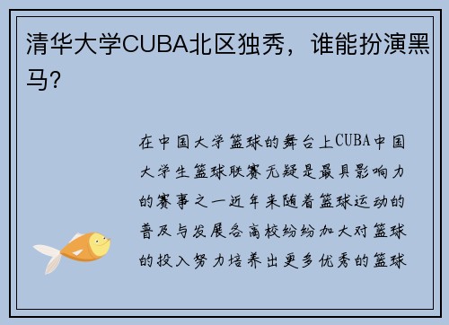 清华大学CUBA北区独秀，谁能扮演黑马？