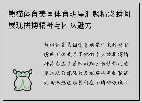 熊猫体育美国体育明星汇聚精彩瞬间展现拼搏精神与团队魅力