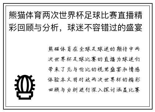 熊猫体育两次世界杯足球比赛直播精彩回顾与分析，球迷不容错过的盛宴